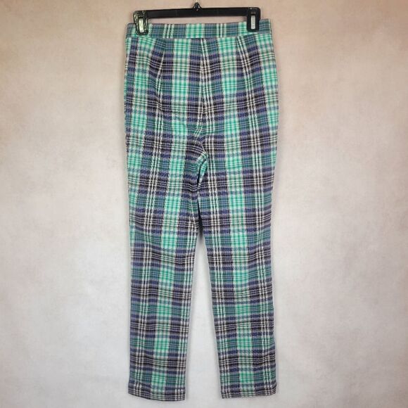 Urban Outfitters Tessa Green Blue Plaid High Waist Notched Ankle Pants Size 4 - Picture 5 of 9